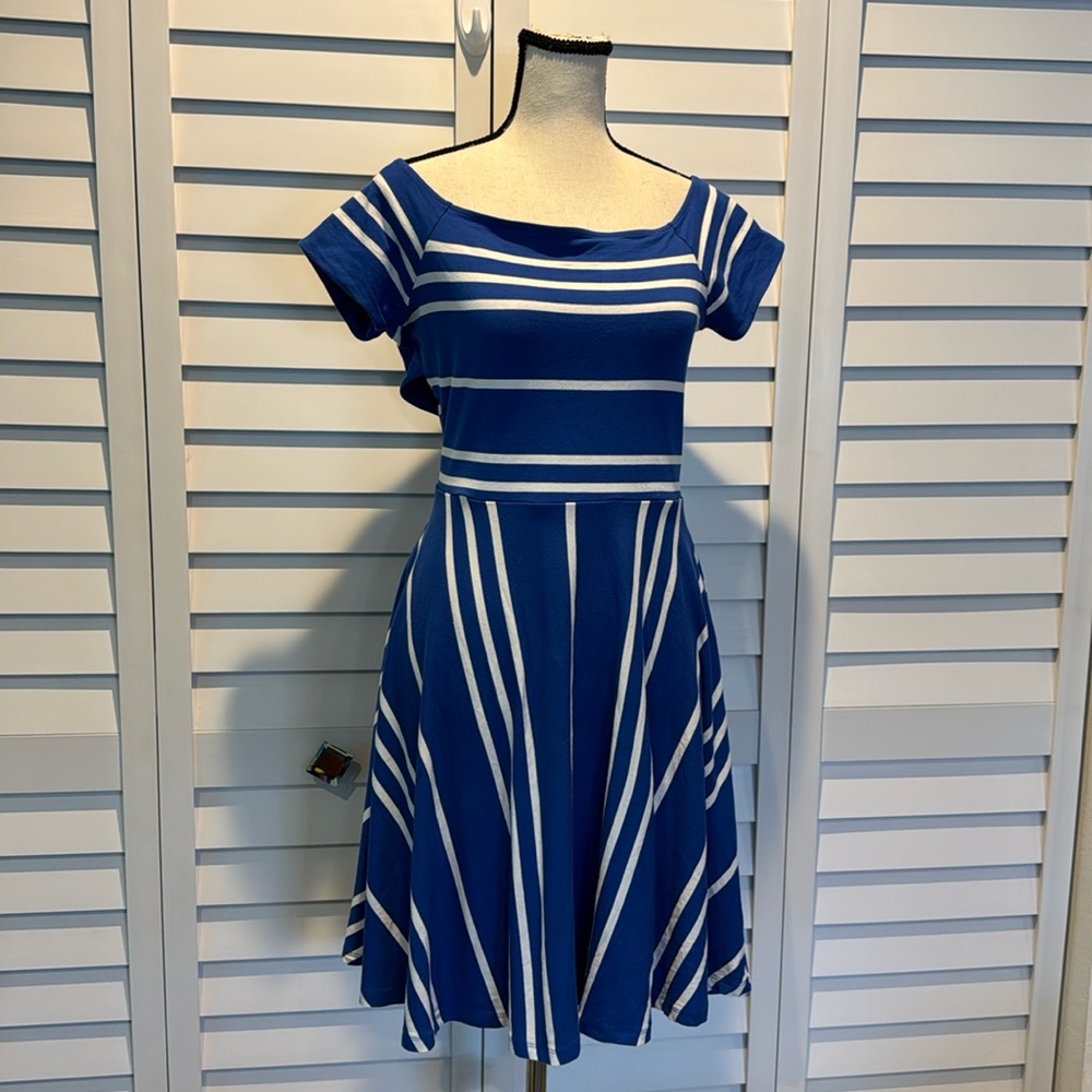 LOFT Petite Pre Loved Stripes Midi Dress with crossed back, very nautical.